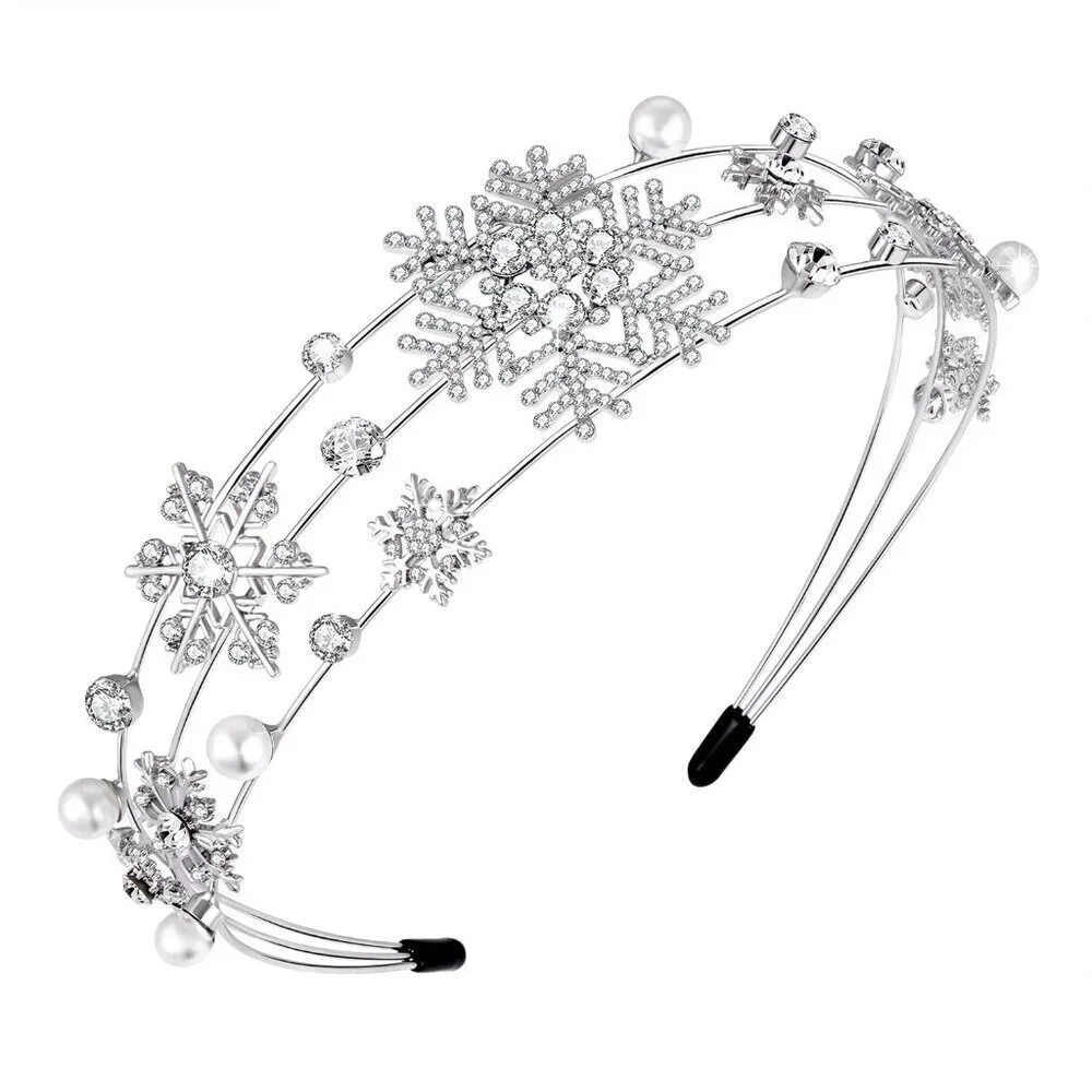 Silver Christmas Headband Pearl Holiday Hair Hoop Women Party Accessory